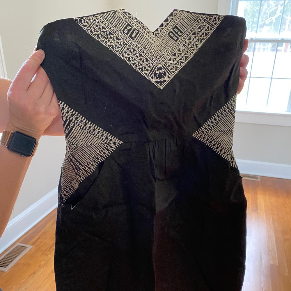 Strapless Embroidered Black Mini Dress